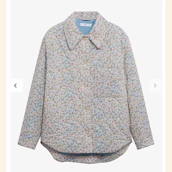 Mango quilted ditsy floral print jacket in light blue NWOT - Picture 1 of 16